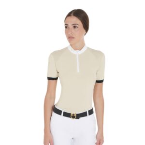 Топ EQUESTRO WOMEN'S SLIM FIT POLO SHIRT WITH CONTRASTING SHOULDER INSERTS BEIGE