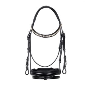 Уздечка с поводом EQUESTRO ENGLISH LEATHER BRIDLE WITH GLITTER BLACK