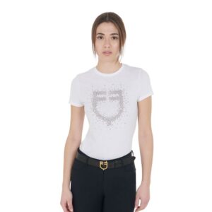 Футболка EQUESTRO WOMEN'S SLIM FIT T-SHIRT PINK RHINESTONES WHITE