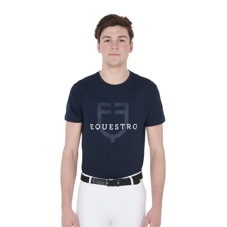 EQUESTRO MEN S SLIM FIT T SHIRT WITH LOGO ON THE CHEST NAVY