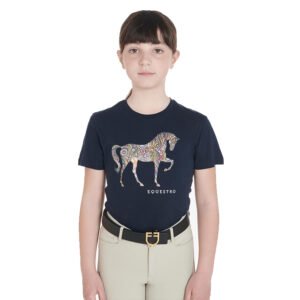 Футболка детская EQUESTRO T-SHIRT WITH FLORAL HORSE SILHOUETTE NAVY