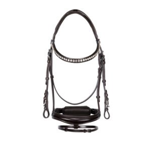 Уздечка с поводом EQUESTRO ENGLISH LEATHER BRIDLE WITH GLITTER BROWN