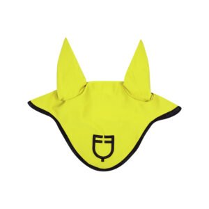 УШКИ EQUESTRO FLY VEIL IN TECHNICAL FABRIC WITH LOGO LIME GREEN-BLACK