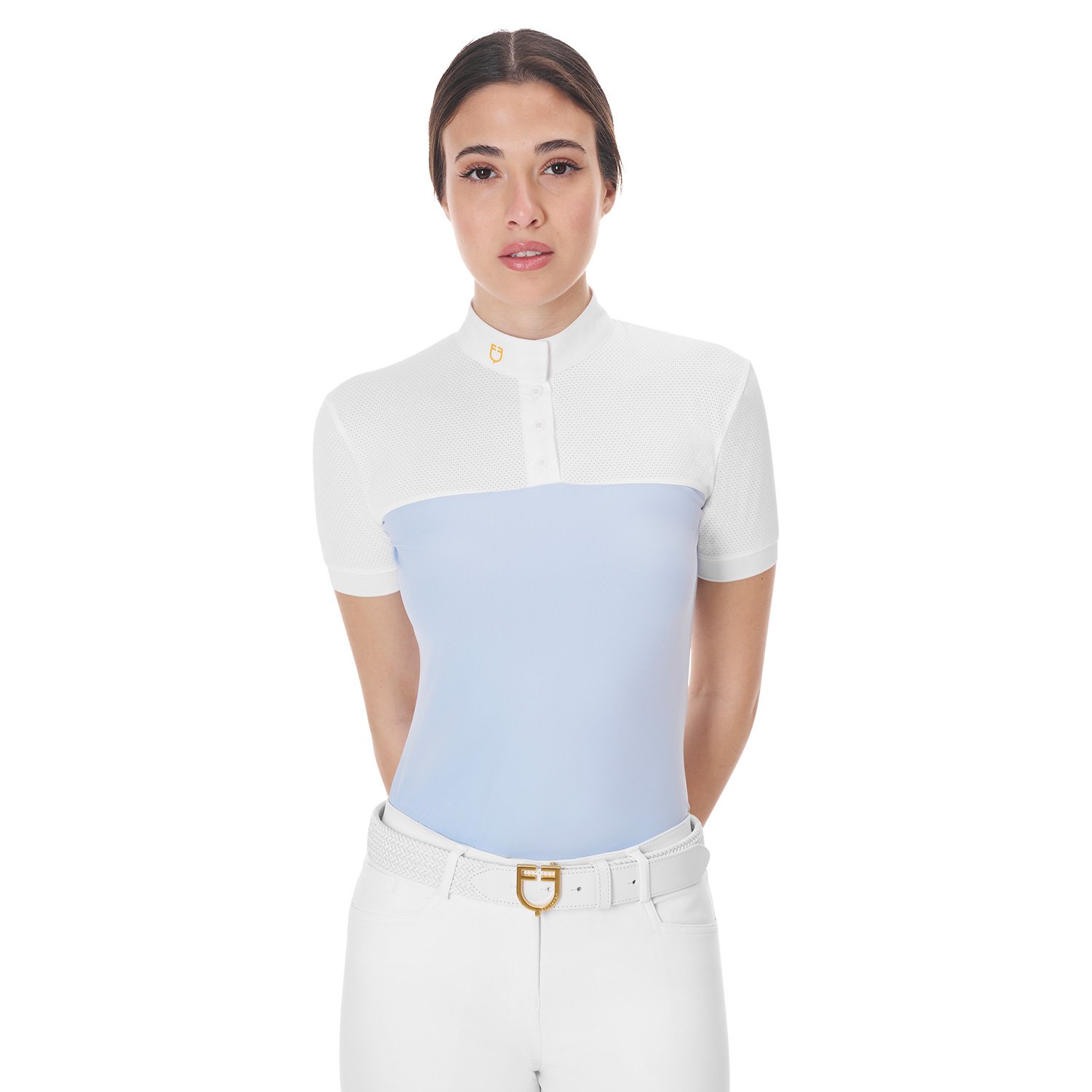 EQUESTRO WOMEN S SLIM FIT POLO SHIRT IN TECHNICAL FABRIC AND MESH SKYWAY Double Comfort Saddlery