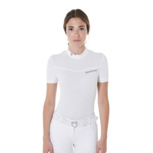 Топ стартовый EQUESTRO WOMEN’S POLO SHORT SLEEVE COMPETITION IN TECHNICAL FABRIC MESH WHITE