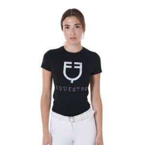 Футболка EQUESTRO WOMEN'S SLIM FIT MULTICOLOR LOGO PRINT COTTON T-SHIRT BLACK