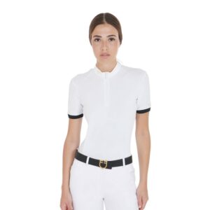 Топ EQUESTRO WOMEN'S SLIM FIT POLO SHIRT WITH CONTRASTING SHOULDER INSERTS WHITE
