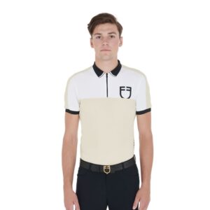 Поло мужское EQUESTRO MEN'S SLIM FIT TRAINING POLO SHIRT WITH FRONT LOGO BEIGE-WHITE