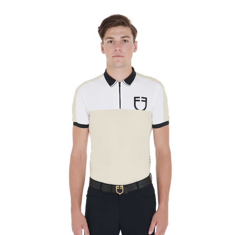 EQUESTRO MEN S SLIM FIT TRAINING POLO SHIRT WITH FRONT LOGO BEIGE WHITE