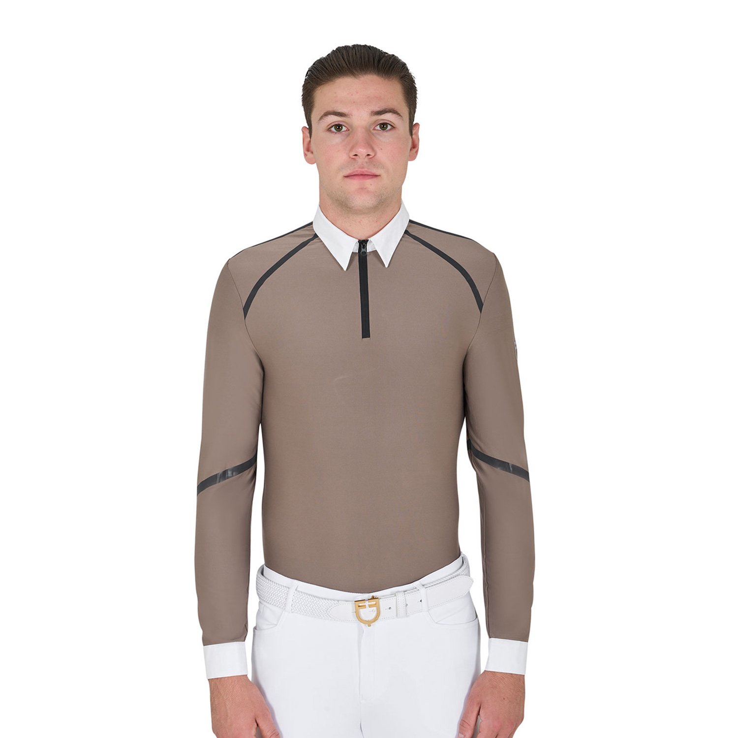 EQUESTRO MEN S SLIM FIT LONG SLEEVE COMPETITION POLO SHIRT WALNUT