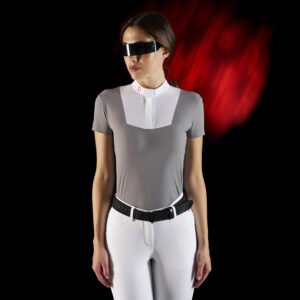 Поло Equestro Ridertechnology women's competition polo short sleeves and buttons Grey-White