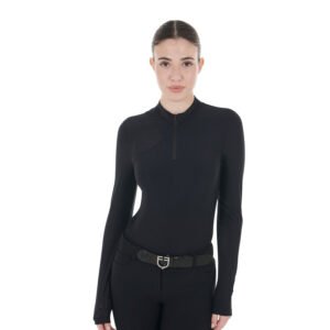 Топ EQUESTRO Women's training polo shirt in stretch fabric Black