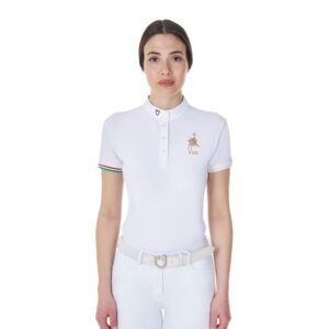 Топ Equestro Women's slim fit competition polo shirt Equestro X FISE White