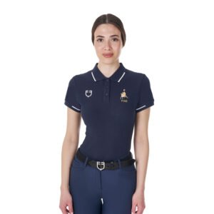 Топ Equestro Women's three-button training polo shirt Equestro X FISE Navy