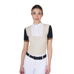 Топ Equestro Women's short-sleeved training polo Monogram Print ANTIQUE WHITE-WALNUT