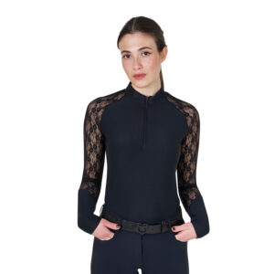 Топ с длинным рукавом Equestro Women's lace long-sleeved training polo shirt Black