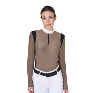 Топ с длинным рукавом EQUESTRO WOMEN'S SLIM FIT POLO SHIRT IN TECHNICAL FABRIC WALNUT