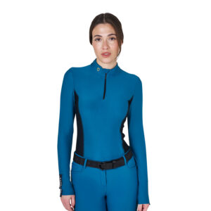 Топ с длинным рукавом EQUESTRO WOMEN'S LONG-SLEEVED TRAINING TECHNICAL POLO SHIRT CORAL BLUE