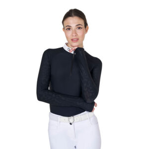 Топ Equestro Women's slim fit competition polo shirt with mesh inserts Black