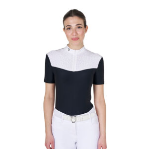 Топ стартовый Equestro Women's short-sleeved shirt with front rhinestones Black