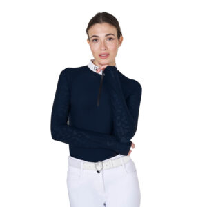 Топ Equestro Women's slim fit competition polo shirt with mesh inserts Navy Blazer