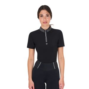 Топ Equestro WOMEN'S COLLAR STRASS TRAINING POLO BLACK-Чёрный